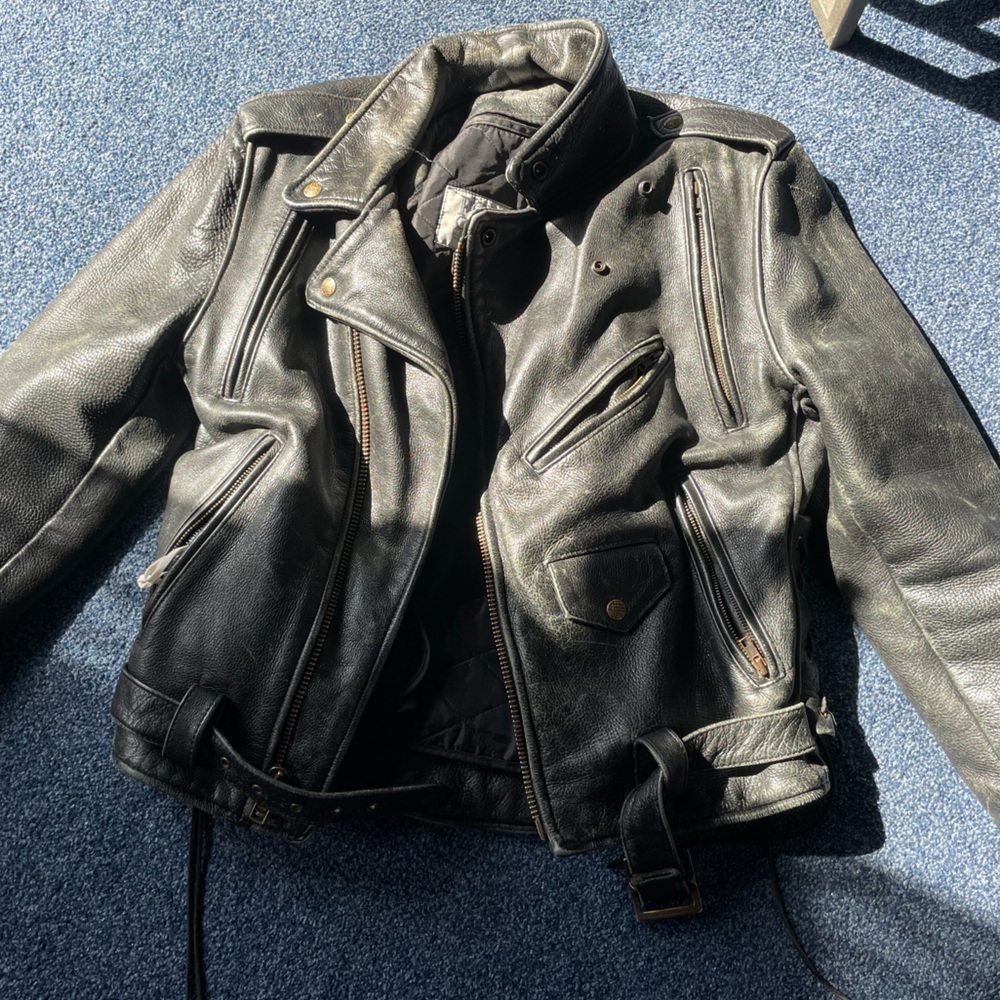 Fox Creek classic leather motorcycle jacket with liner